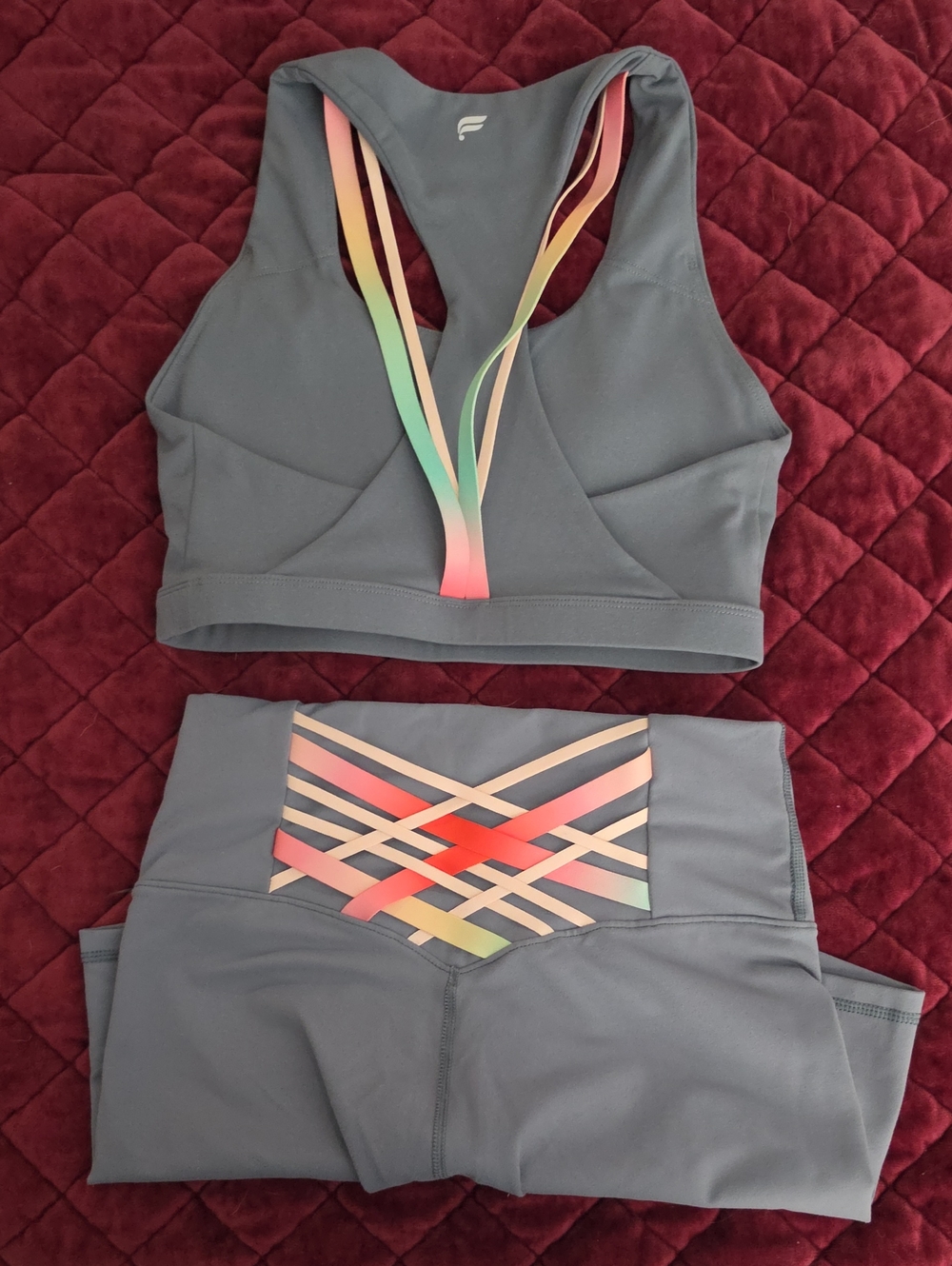 Fabletics Grey Athletic Shorts with Pastel Rainbow Straps